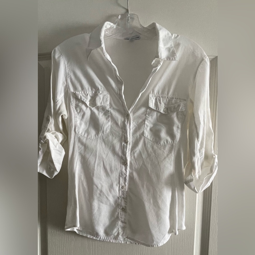 James Perse Sheer Slub Contrast Side Panel Shirt, size 4